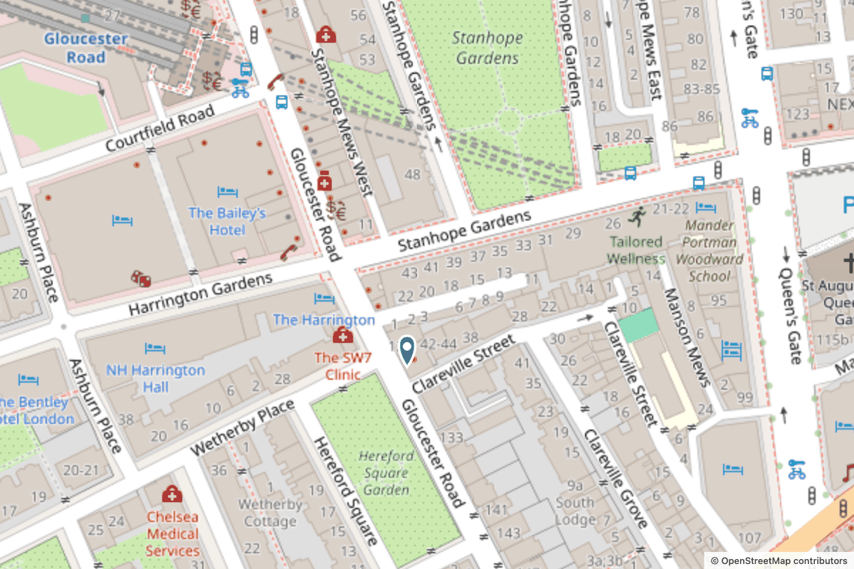 Map showing 125 Gloucester Road, London SW7 4TE, three minutes from Gloucester Road station