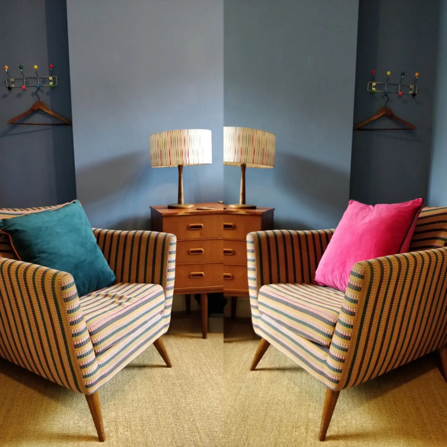 Teal or raspberry? Room B in Pimlico is getting a cushion upgrade.